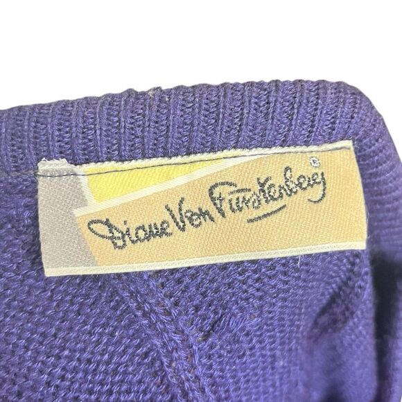 Vintage Diane Von Furstenberg Cable Knit Sweater Purple Pullover Women’s Size S - Picture 7 of 10